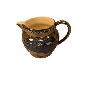 Antique WEDGWOOD CREAMER blue transfer Silver lustre  Fallow Deer luster pitcher